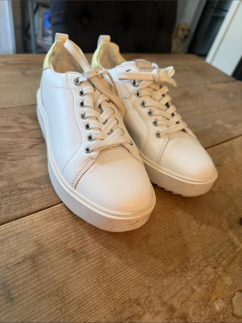 Michael Kors White Platform Sneakers with Pale Yellow Heel